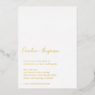Minimalistisch script White Modern Wedding Gold Folie Uitnodiging
