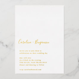 Minimalistisch script White Modern Wedding Gold Folie Uitnodiging