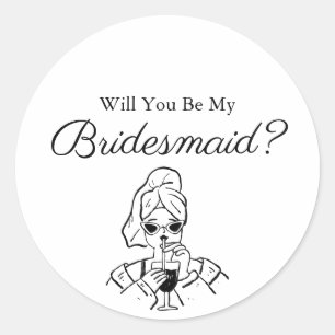 Minimalistisch Script Wil Je Mijn Bruidsmeisje Zij Ronde Sticker