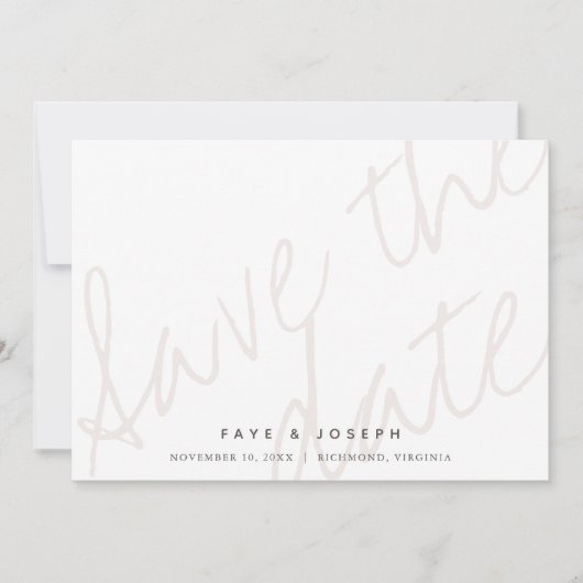 Minimalistisch Script Wit Beige Save the Date Kaar Kaart (Voorkant)