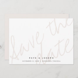 Minimalistisch Script Wit Beige Save the Date Kaar Kaart