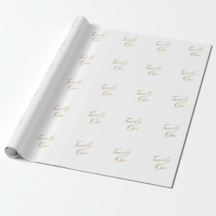 Minimalistisch Script wit en goud 21e verjaardag Cadeaupapier