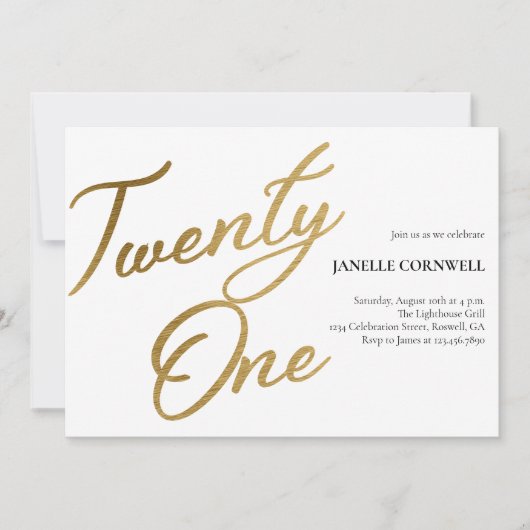 Minimalistisch Script wit en goud 21e verjaardag Kaart (Voorkant)