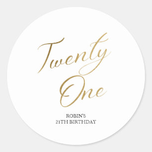 Minimalistisch Script wit en goud 21e verjaardag Ronde Sticker