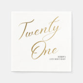 Minimalistisch Script wit en goud 21e verjaardag Servet (Voorkant)