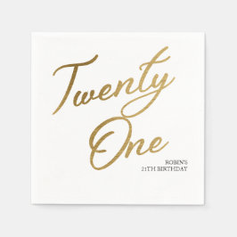 Minimalistisch Script wit en goud 21e verjaardag Servet