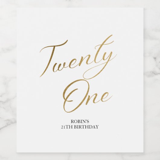 Minimalistisch Script wit en goud 21e verjaardag Wijn Etiket (Enkel label)