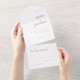 Minimalistisch script   Wit-Roos en mosterdhuwelij All In One Uitnodiging