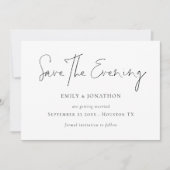 Minimalistisch Script Wit Save the Evening Kaart (Voorkant)