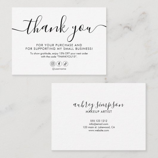 Minimalistisch script: wit visitekaartje (Voorkant / Achterkant)