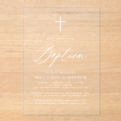 Minimalistisch script Witte doop Acryl Uitnodigingen (Voorkant)