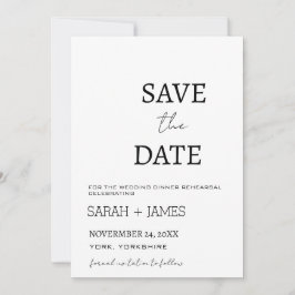 Minimalistisch script witte huwelijksdiner oefenen save the date