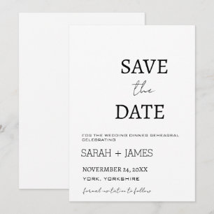 Minimalistisch script witte huwelijksdiner oefenin save the date