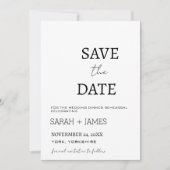 Minimalistisch script witte huwelijksrepetitie din save the date (Voorkant)