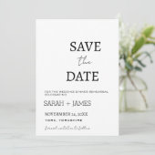 Minimalistisch script witte huwelijksrepetitie din save the date (Staand voorkant)