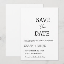 Minimalistisch script witte huwelijksrepetitie din save the date