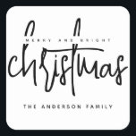 Minimalistisch script witte kerst vierkante sticker<br><div class="desc">Minimalistisch script,  wit,  vrolijk kerstfeest</div>
