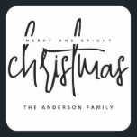 Minimalistisch script witte kerst vierkante sticker<br><div class="desc">Minimalistisch script,  wit,  vrolijk kerstfeest</div>