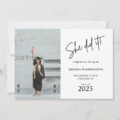 Minimalistisch script: ze deed het Afstuderen Foto Aankondiging (Voorkant)