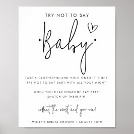 Minimalistisch script Zeg geen Baby shower game Poster