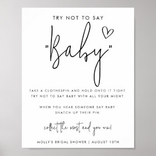Minimalistisch script Zeg geen Baby shower game Poster
