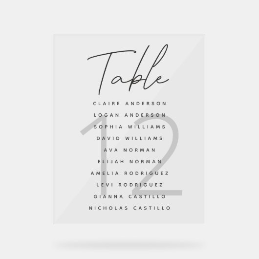 Minimalistisch Script Zitkaarten Tabelnummer Acryl Bord (Voorkant)