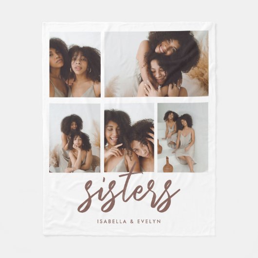 Minimalistisch script 'Zusters' 5 foto collage Fleece Deken (Voorkant)