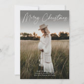 Minimalistisch Script Zwangerschap Foto Kerstmis Feestdagenkaart (Voorkant)