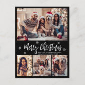 Minimalistisch Script Zwart 4 Fotocollage Kerstmis Briefkaart (Voorkant)