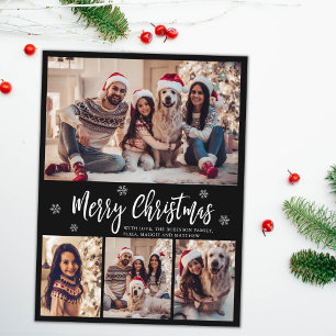 Minimalistisch Script Zwart 4 Fotocollage Kerstmis Briefkaart