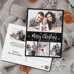 Minimalistisch Script Zwart 4 Fotocollage Kerstmis Briefkaart