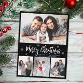 Minimalistisch Script Zwart 4 Fotocollage Kerstmis Briefkaart