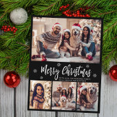 Minimalistisch Script Zwart 4 Fotocollage Kerstmis Briefkaart
