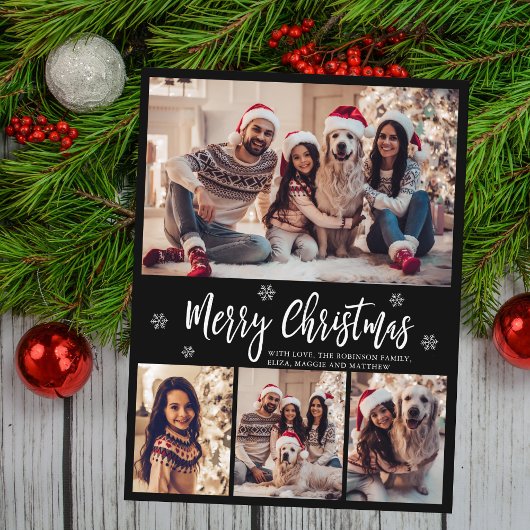 Minimalistisch Script Zwart 4 Fotocollage Kerstmis Briefkaart