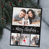 Minimalistisch Script Zwart 4 Fotocollage Kerstmis Briefkaart