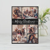 Minimalistisch Script Zwart 5 Fotocollage Kerstmis Feestdagenkaart (Staand voorkant)