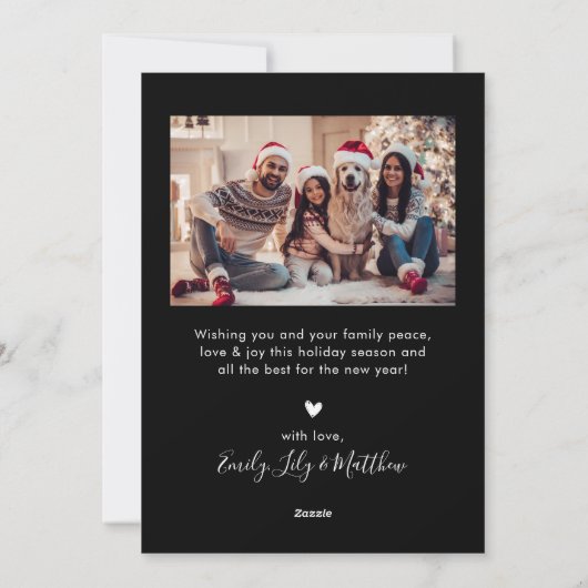 Minimalistisch Script Zwart 5 Fotocollage Kerstmis Feestdagenkaart (Achterkant)