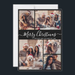 Minimalistisch Script Zwart 5 Fotocollage Kerstmis Feestdagenkaart<br><div class="desc">Modern Eenvoudig Elegant Kalligrafie Zwart 5 Fotocollage Vrolijk Kerstmis Script Vakantie Kaart. Deze feestelijke, minimalistische, grillige vijf (5) foto vakantie wenskaart sjabloon beschikt over een grid fotocollage en zegt "Vrolijk kerstfeest"! De begroetingstekst "Merry Christmas" is geschreven in een prachtig handgeschreven swirly swash-tail wit lettertype script op zwart. Op de achterkant...</div>