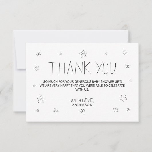 Minimalistisch script zwart bedankt Baby shower (Voorkant)