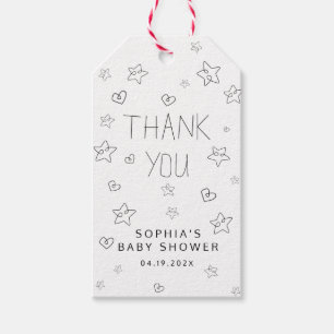Minimalistisch script zwart bedankt Baby shower Cadeaulabel