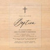 Minimalistisch Script Zwart Eenvoudig Doopsel Acryl Uitnodigingen (Voorkant)