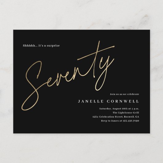 Minimalistisch script zwart en Gold 70th Birthday Briefkaart (Voorkant)