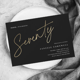 Minimalistisch script zwart en Gold 70th Birthday Briefkaart