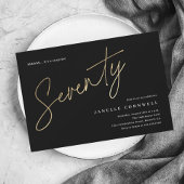 Minimalistisch script zwart en Gold 70th Birthday Kaart