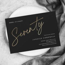 Minimalistisch script zwart en Gold 70th Birthday