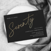 Minimalistisch script zwart en Gold 70th Birthday Magnetische Uitnodiging