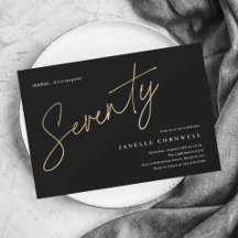 Minimalistisch script zwart en Gold 70th Birthday