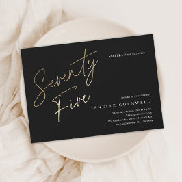 Minimalistisch script zwart en Gold 75th Birthday Kaart