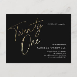 Minimalistisch script zwart en goud 21e verjaardag briefkaart