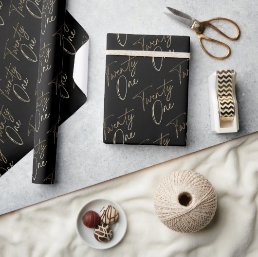 Minimalistisch script zwart en goud 21e verjaardag cadeaupapier (Crafts)